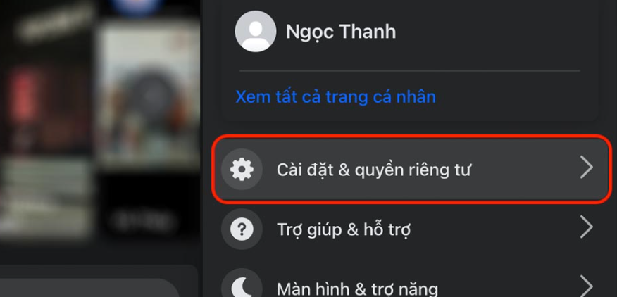 Truy cập cài đặt